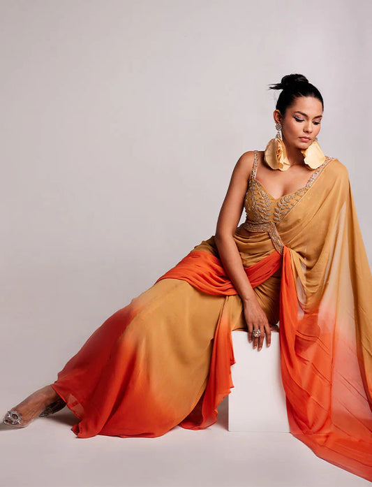 Sunset serenade ombre drape saree