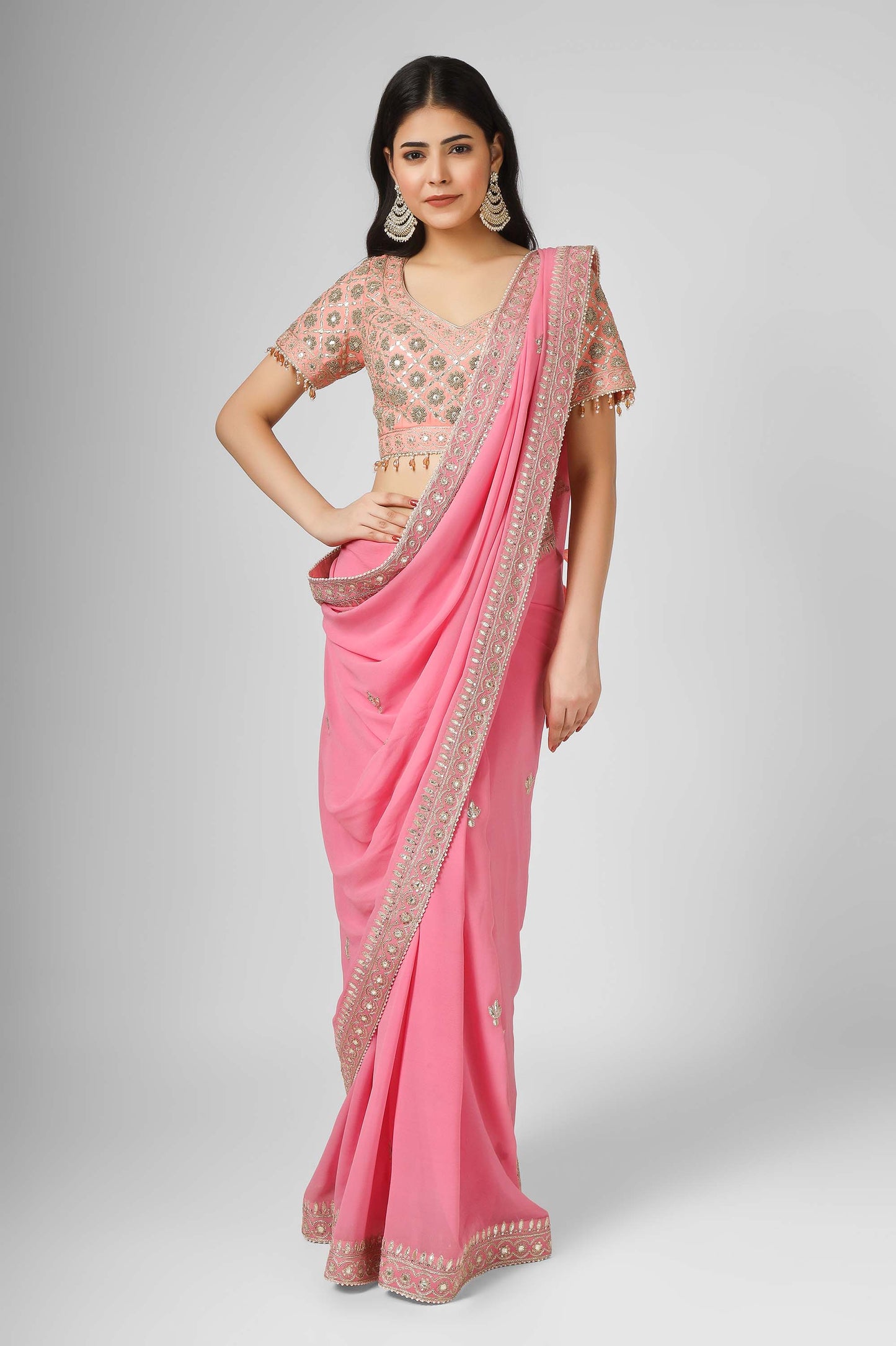 Gotta Bling Pink Georgette Gotta Dori Saree