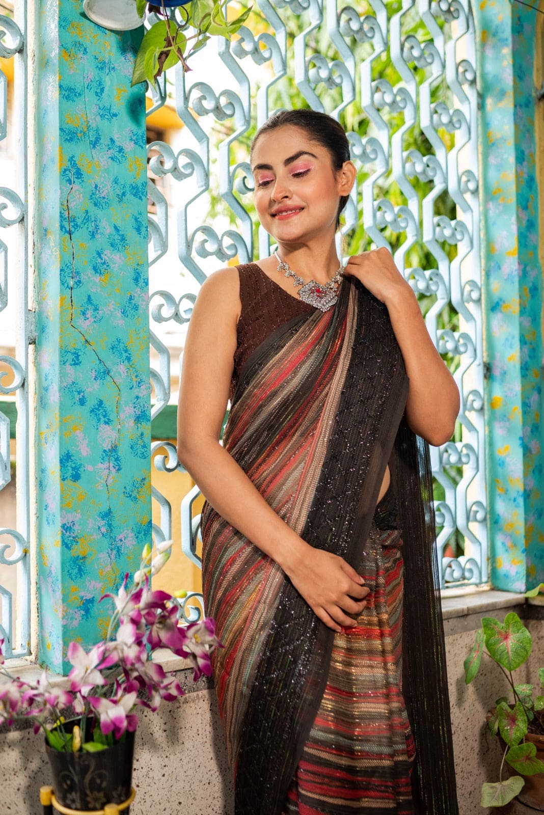 Piku Multi Color Chiffon Handloom saree