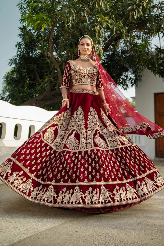 Maroon Elephant Motif Lehenga