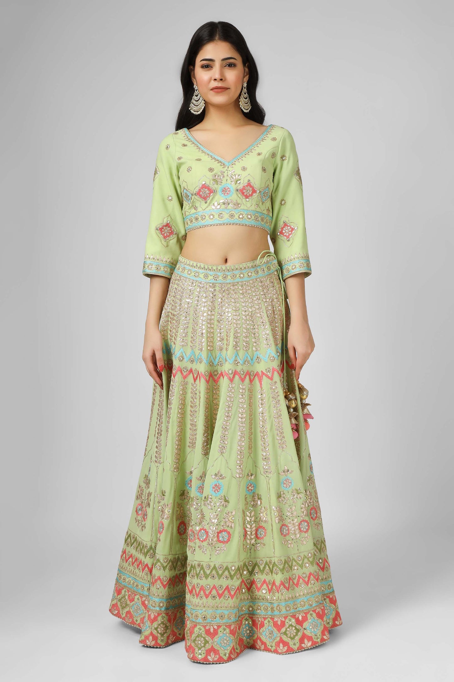 Gotta Bling Limegreen Georgette Gotta Dori Mehendi Lehenga