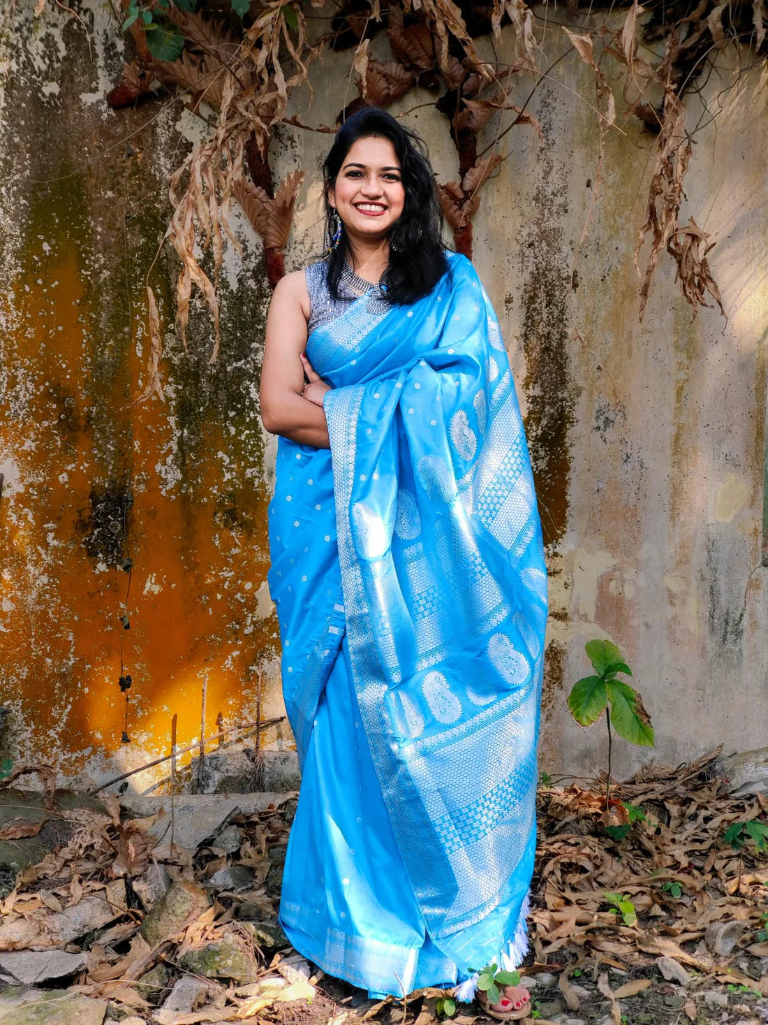 Marmalade Blue Poly Silk Handloom saree