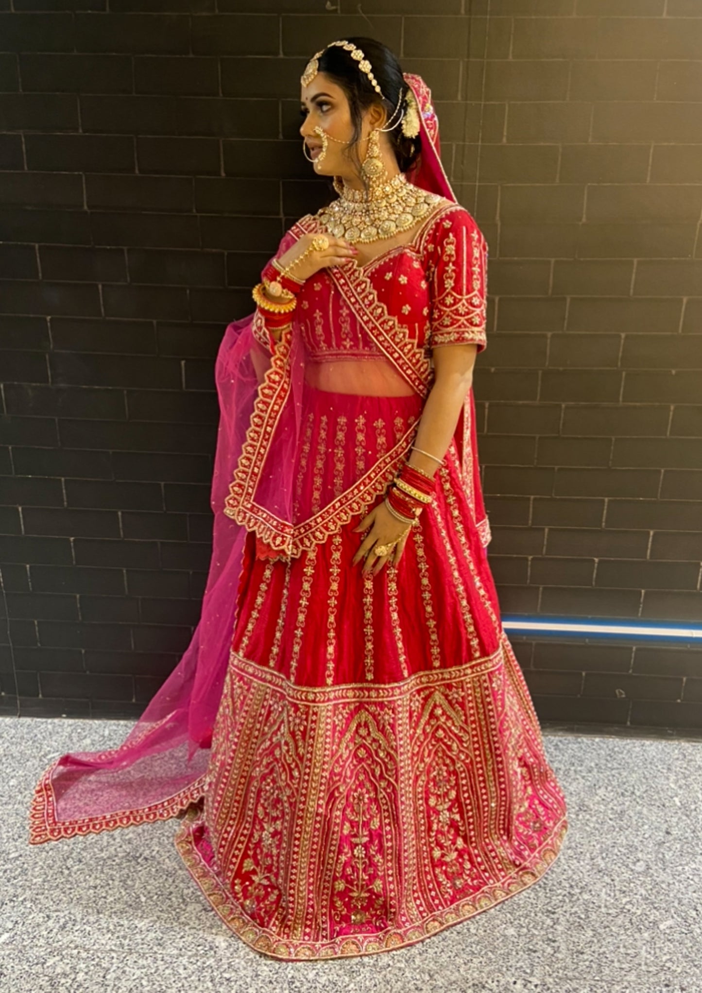 Red Raw Silk ahvi Zardosi lehenga set