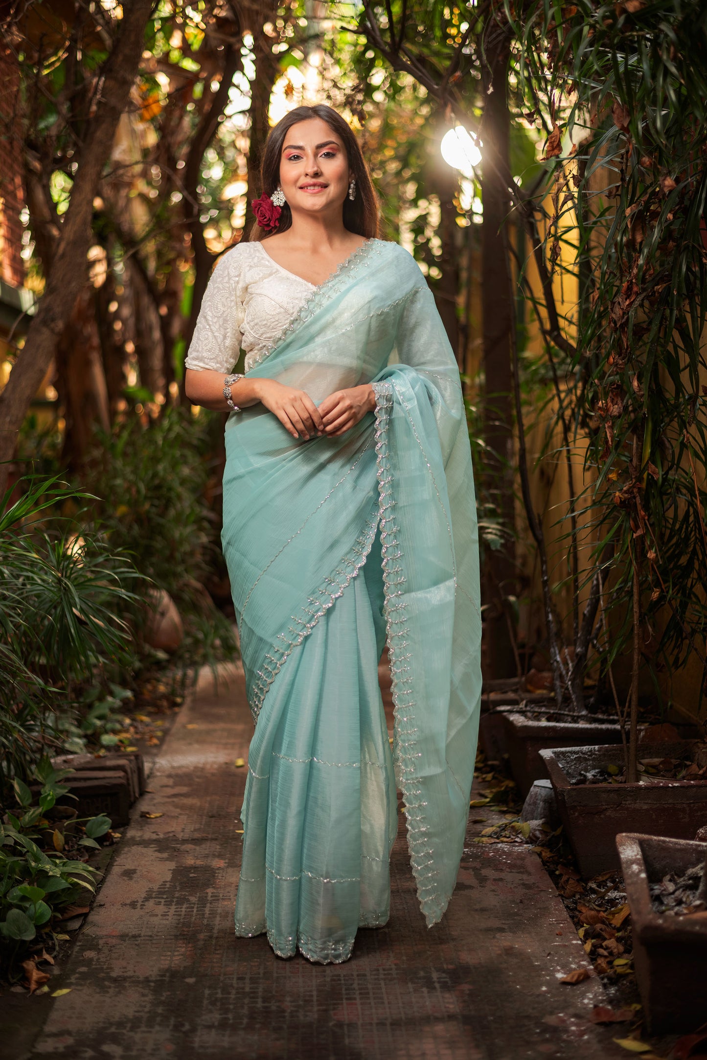 Blue handwork jimmychoo organza saree