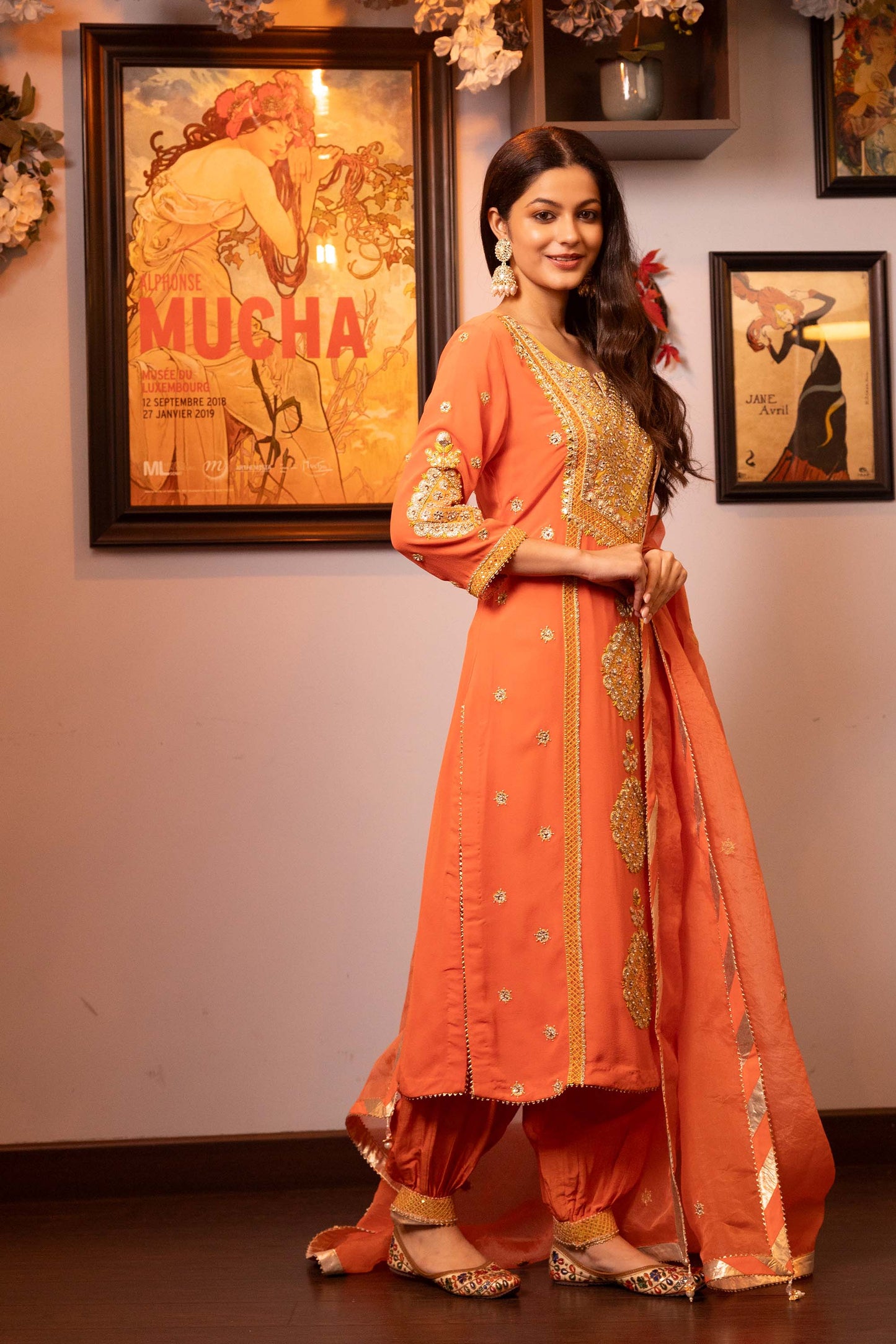 Glitterati Orange Georgette Gotta Dori Kurta set