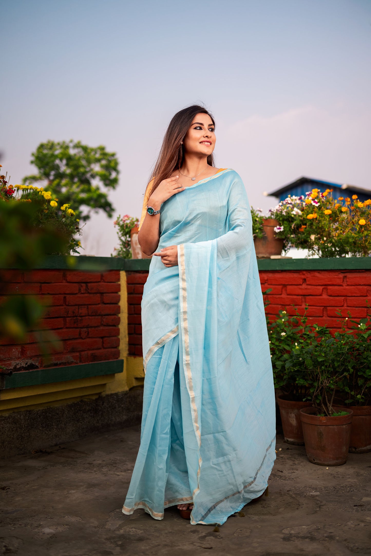 Blue ombre chanderi silk apaapi saree