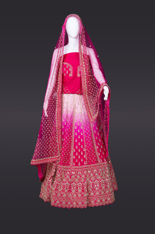 Rani Pink Banarasi silk Bridal Lehenga