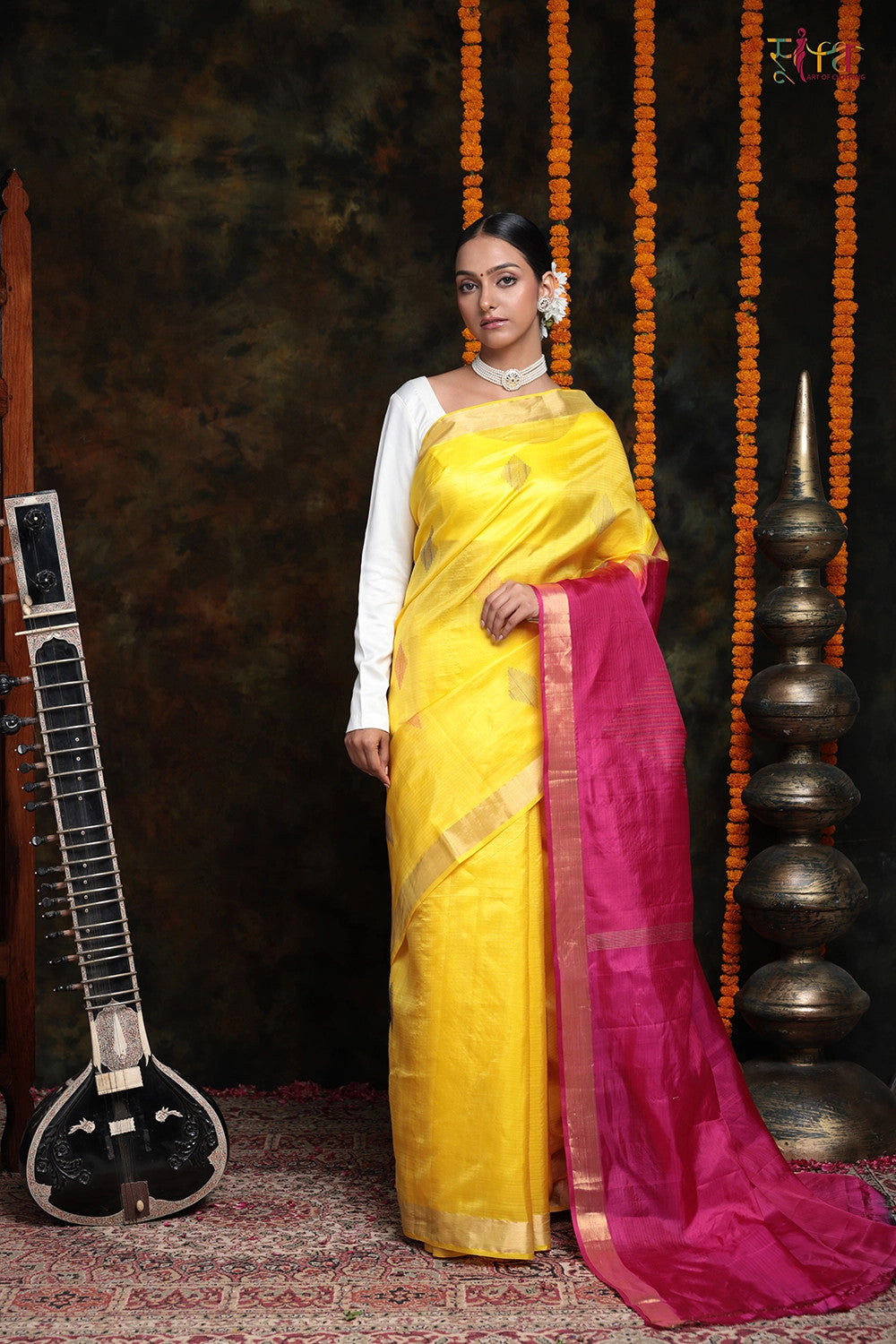 Handloom Bright Yellow Pure Silk Kanchi Contemporary  Saree