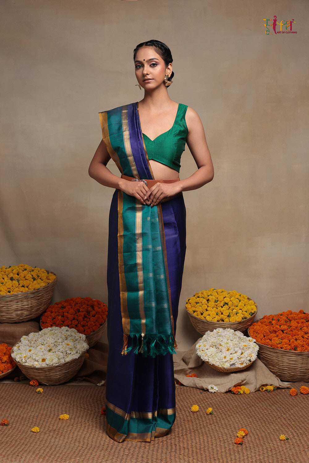 Navy Blue pure Silk handloom Kanchi contemporary Saree