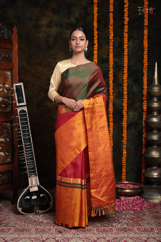 Handloom Red & Orange Pure Silk Contemporary saree