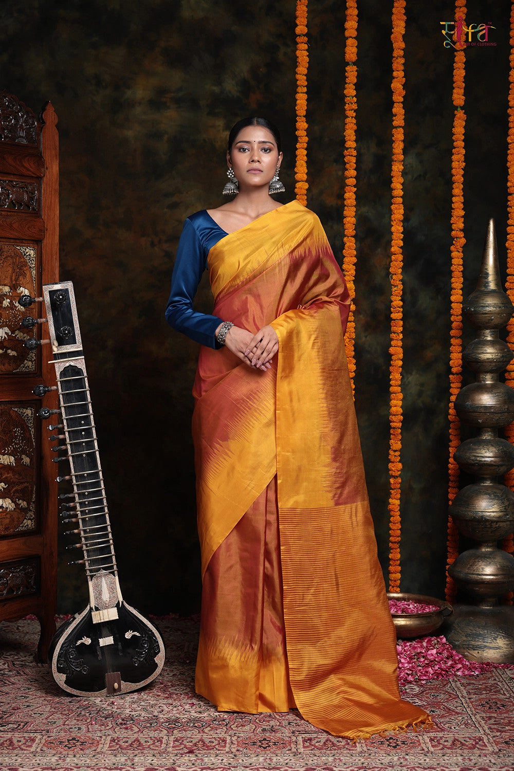 Handloom Mustard & Yellow Pure Silk Saree