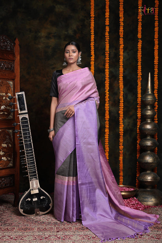 Rose Pink & Lavender Handloom Pure Silk Kanchi contemporary Saree