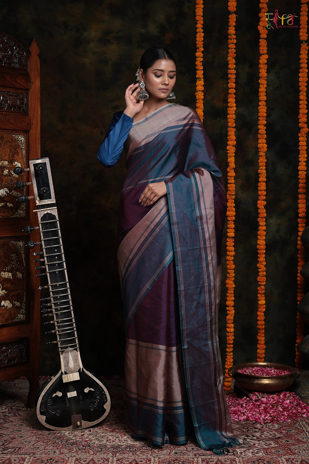 Teal Blue Handloom Pure Silk Saree