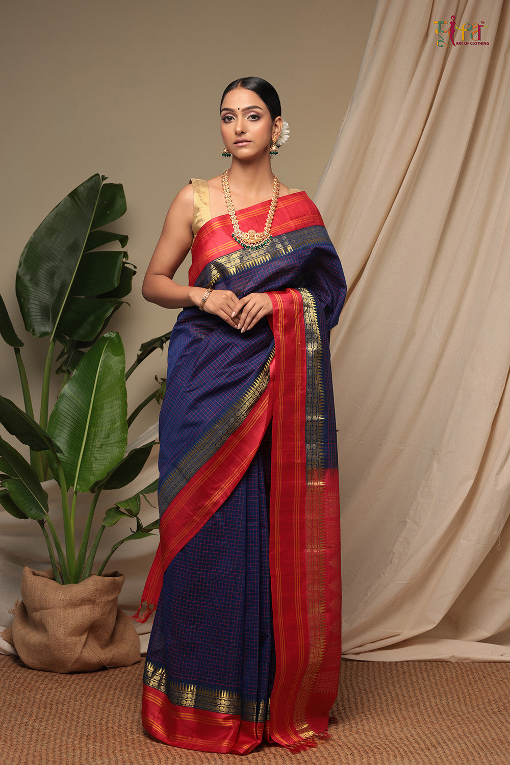 Handloom Voilet Pure Cotton Kanchi Saree With Pure Silk Border And Pallu