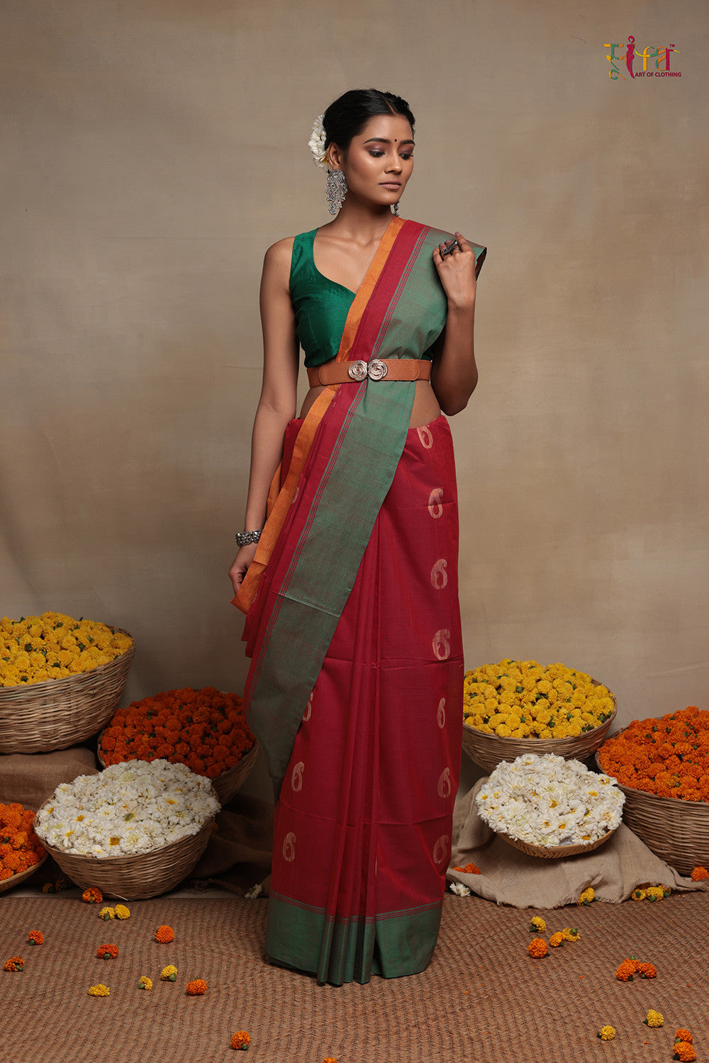 Traditional Red Handloom Cotton Kanchi Saree