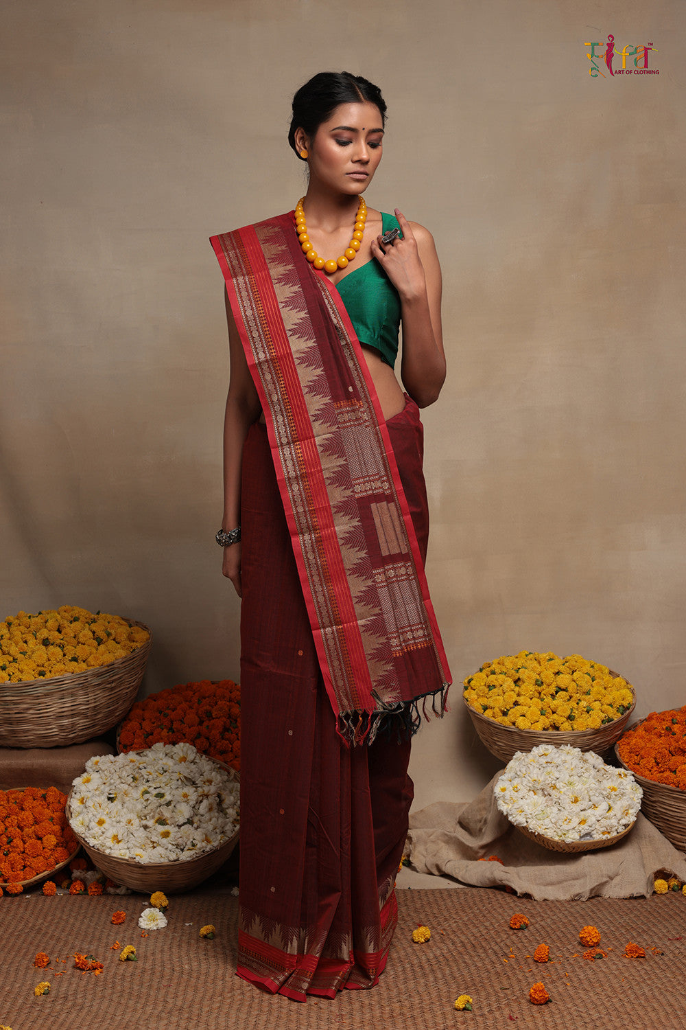 Maroon Handloom Pure Cotton Kanchi Saree