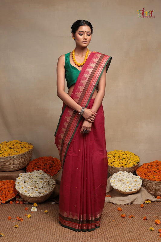 Magenta Handloom Pure Cotton Kanchi Saree