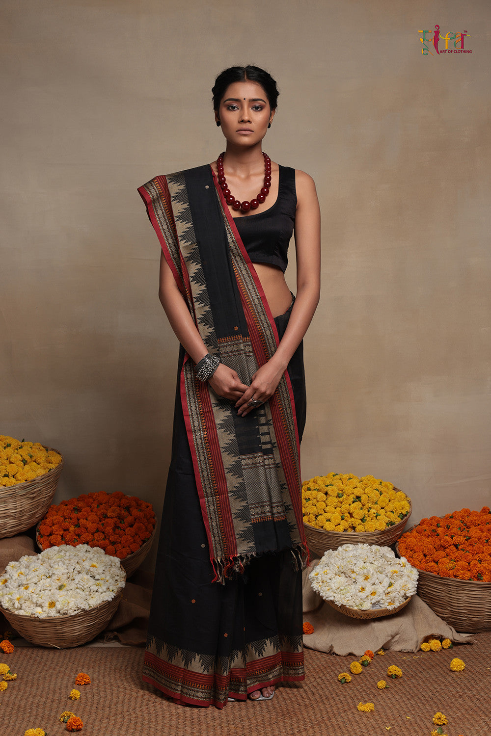 Handloom Black Kanchi Contemporary Pure Cotton Saree