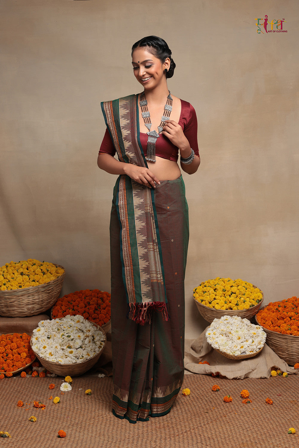 Maroon Handloom Pure Cotton Kanchi Saree