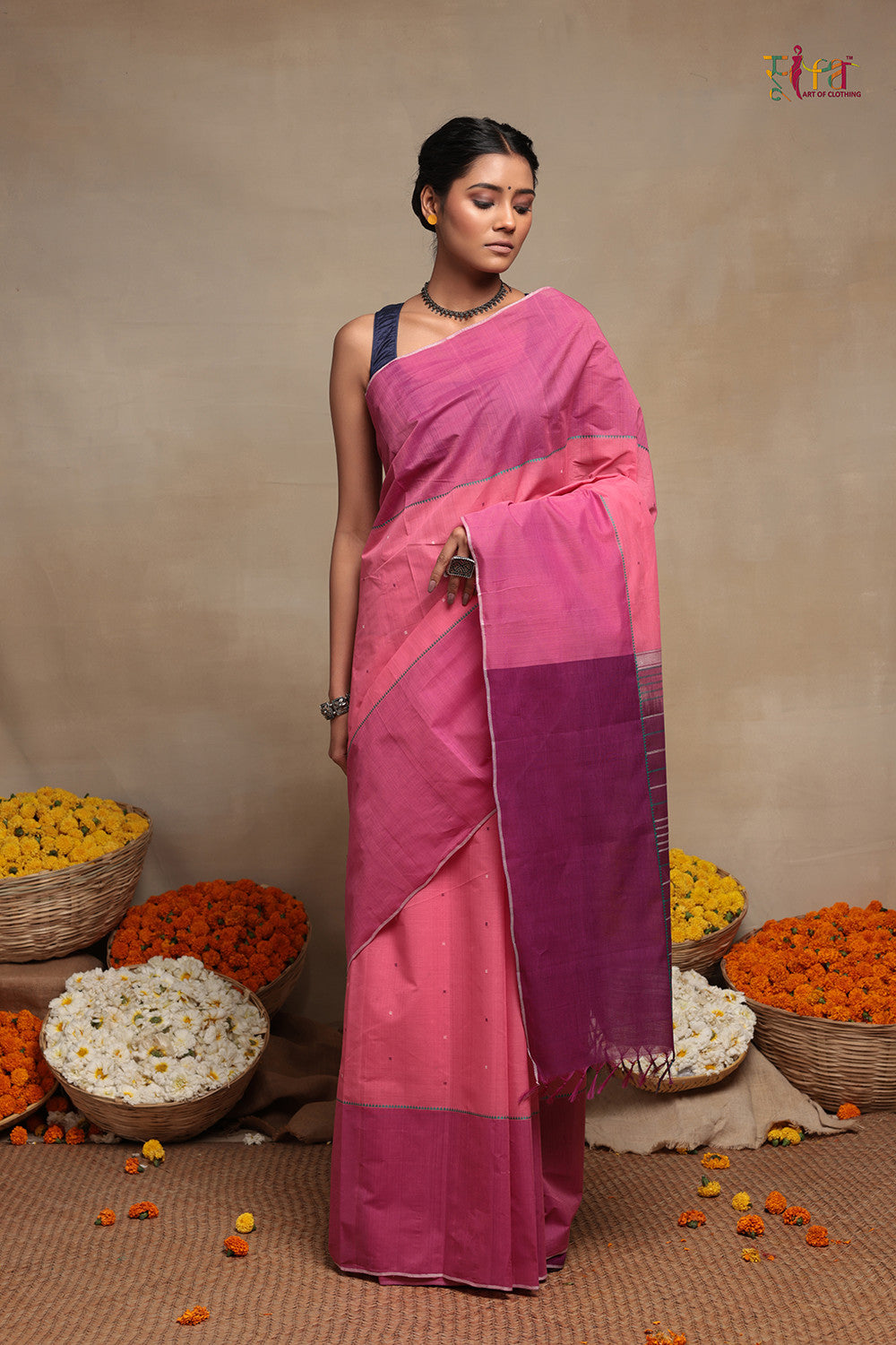 Handloom Baby Pink  Pure Cotton Kanchi Contemporary Saree