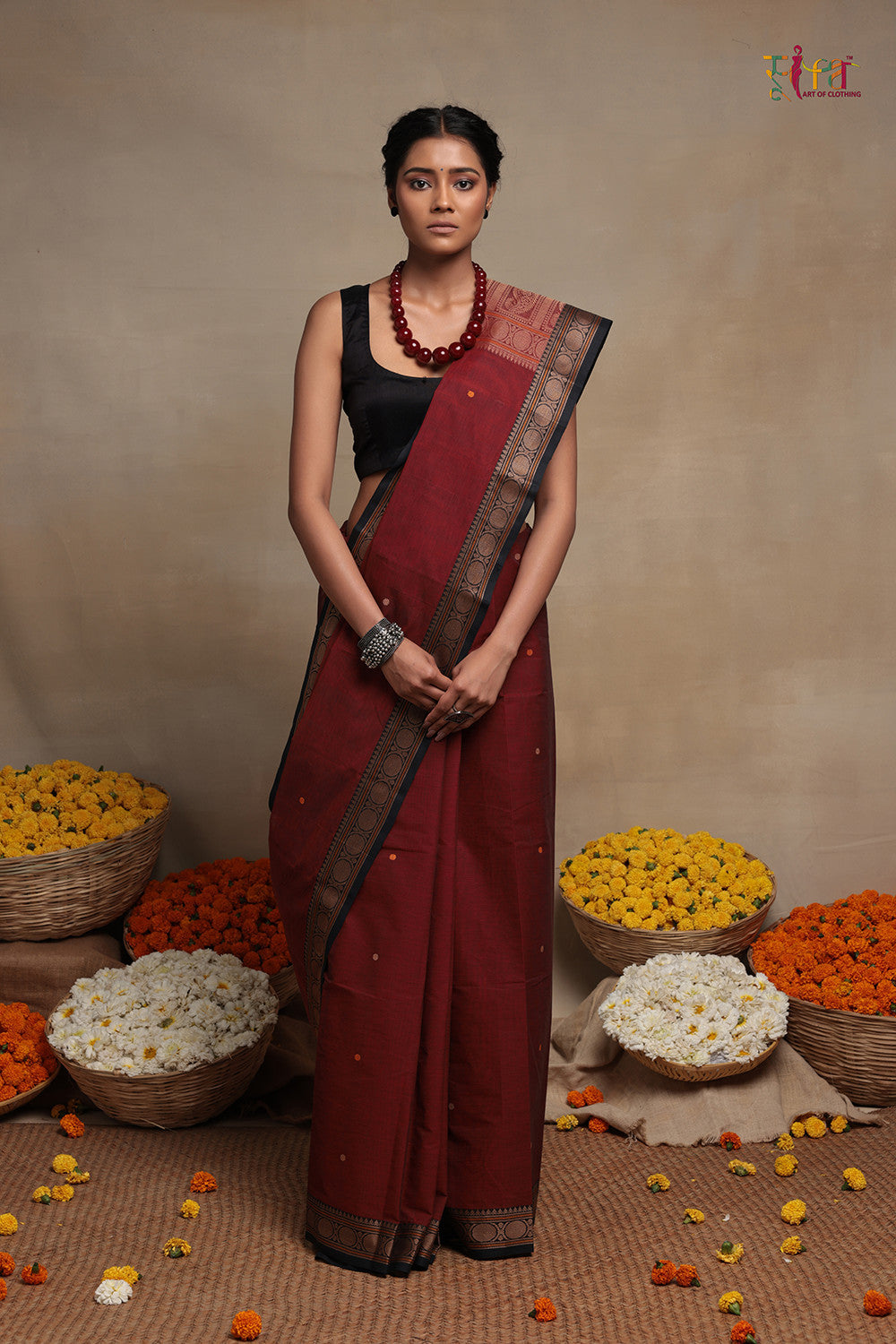 Handloom Berry Red Kanchi Cotton Saree