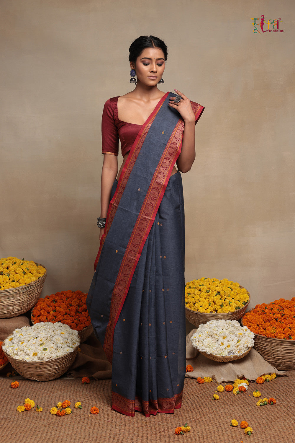 Handloom Shadow Grey Kanchi Cotton Saree