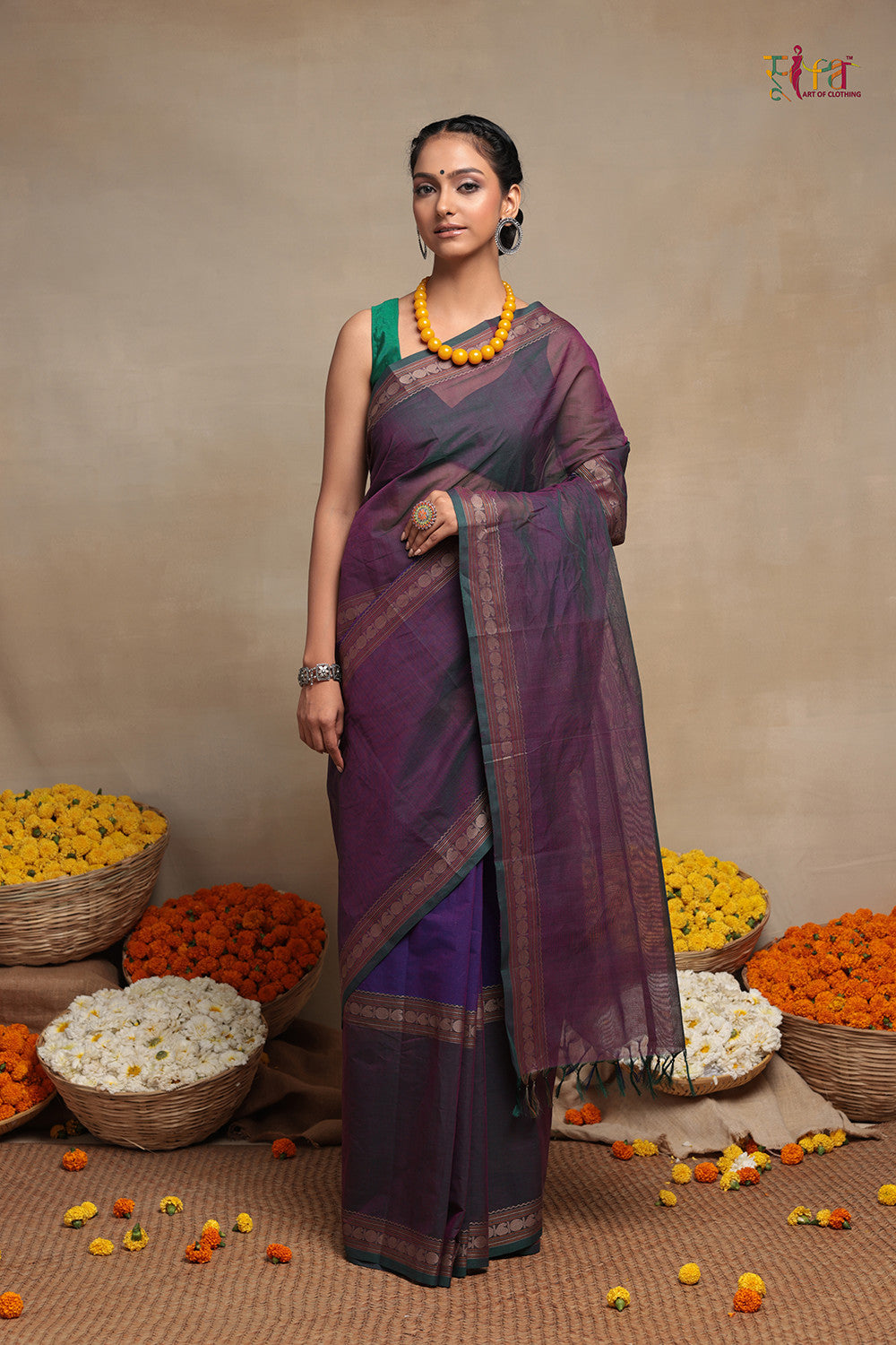 Handloom Grape Purple Pure Cotton Kanchi Saree