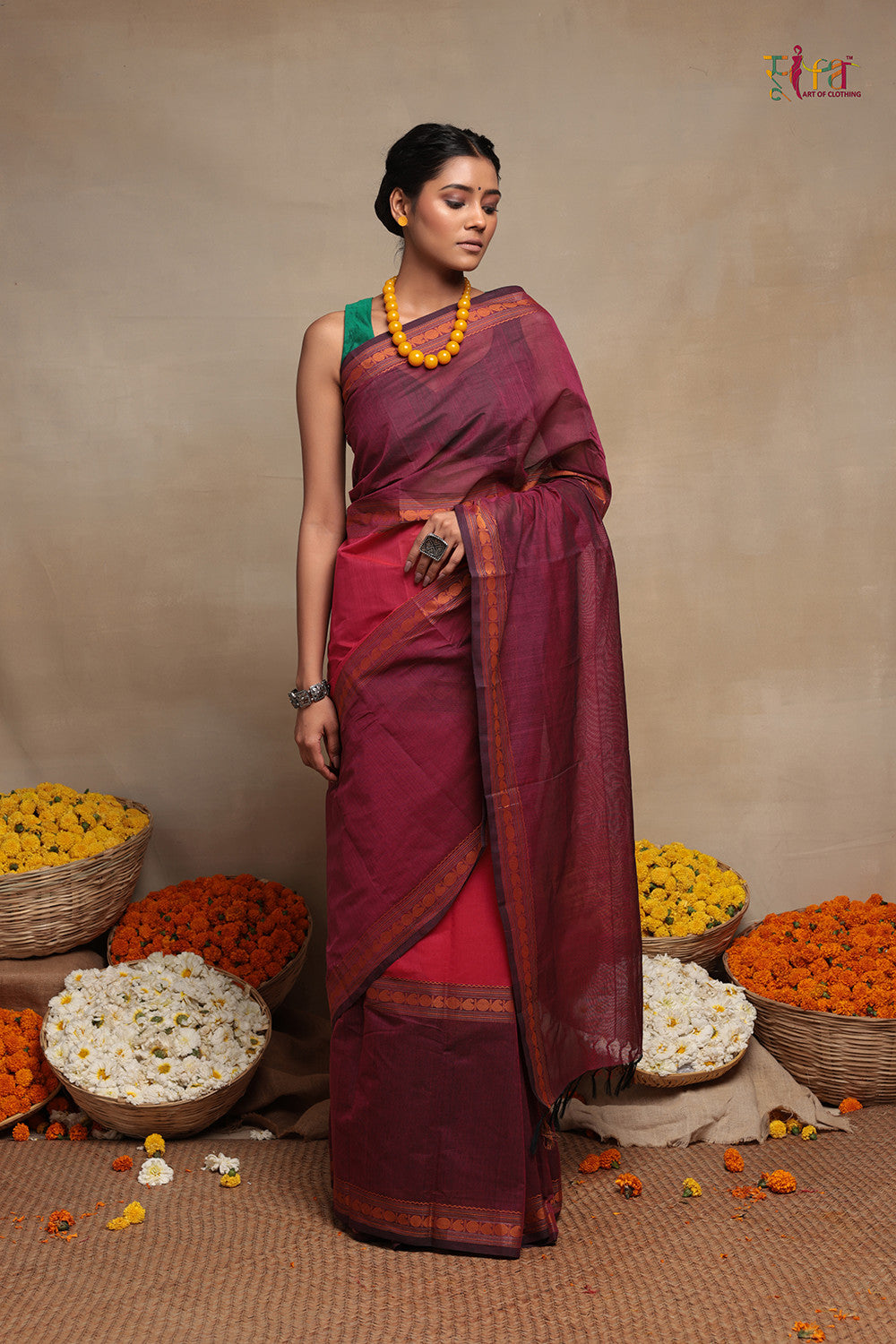 Red And Wine Handloom Kanchi Cotton Saree