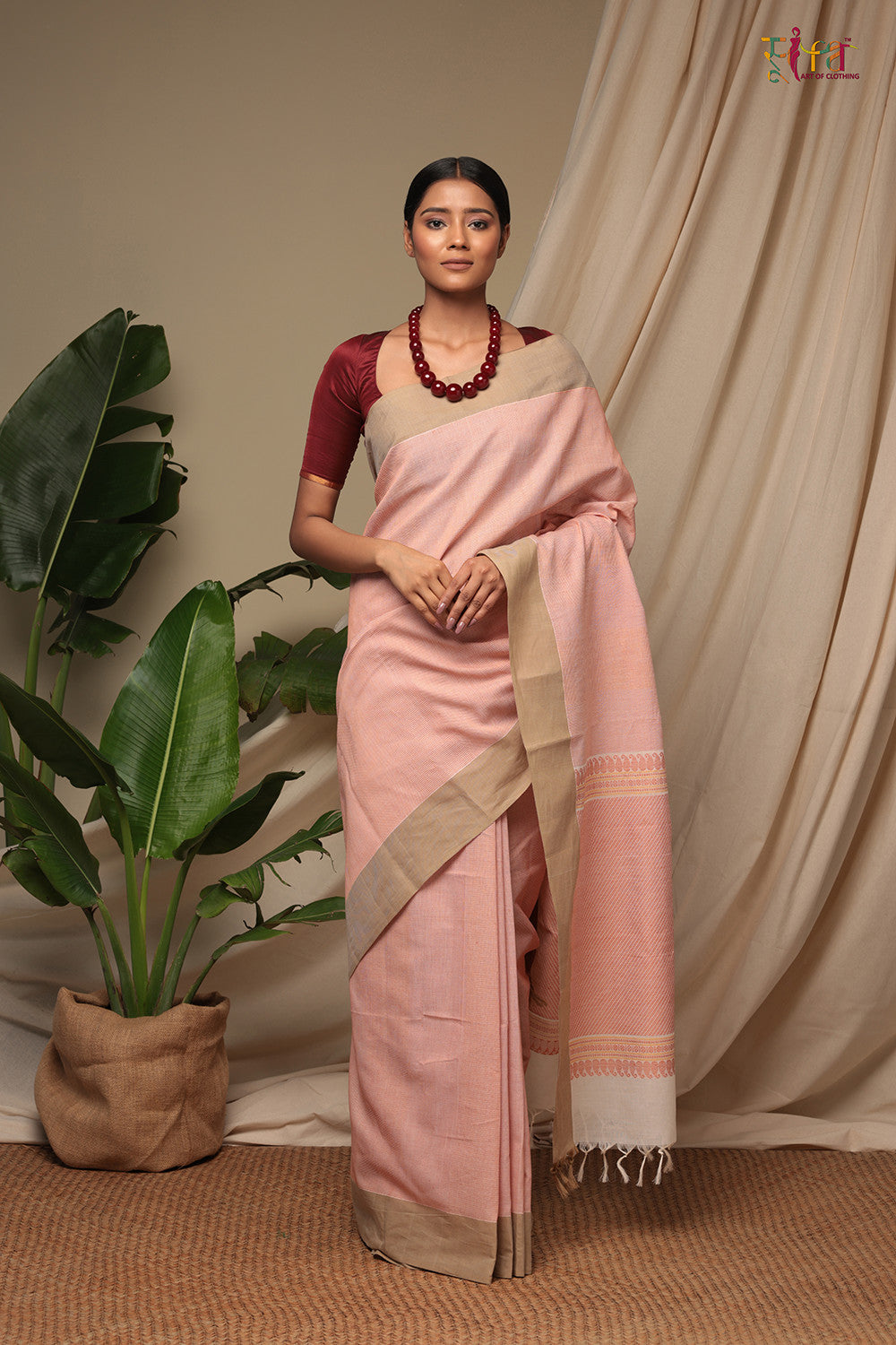 Handloom Cream Pure Cotton Kanchi Cotton Saree