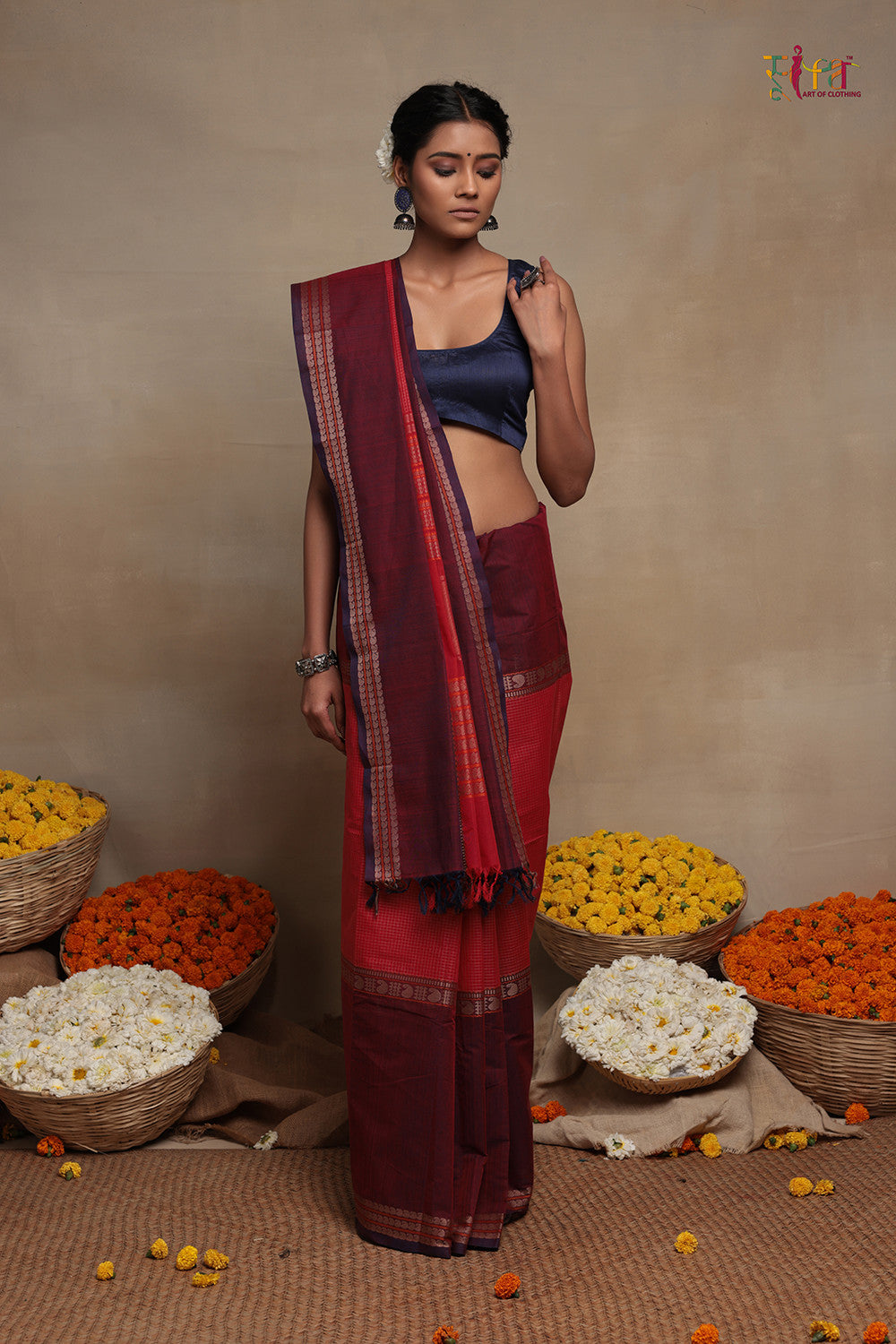 Red & Maroon Handloom Kanchi Cotton Saree