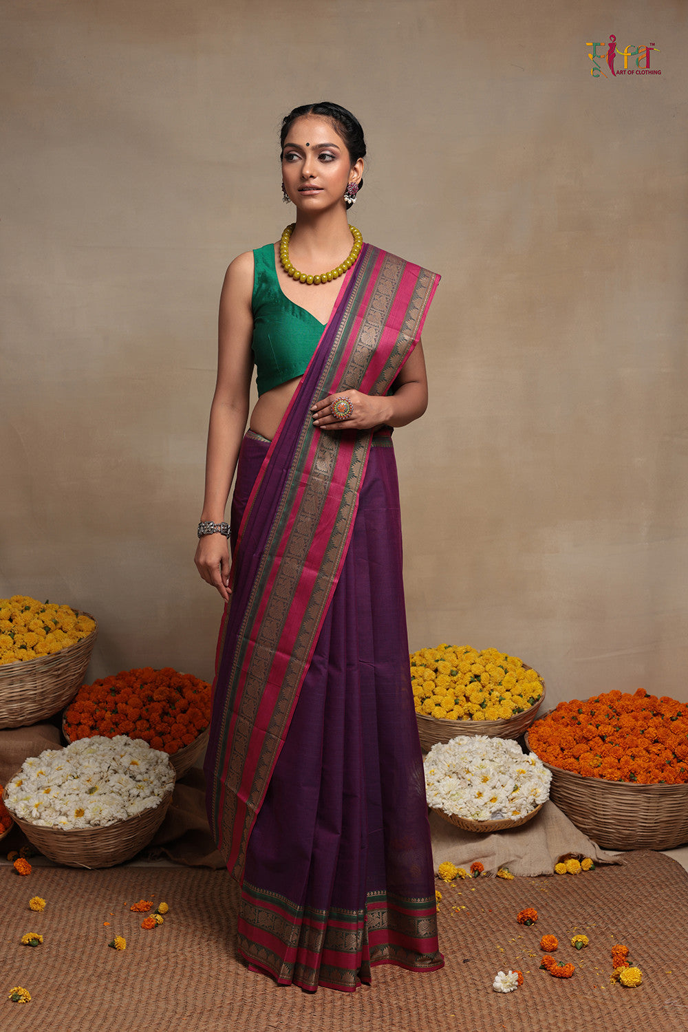 Handloom Blackberry Pure Cotton Kanchi Saree