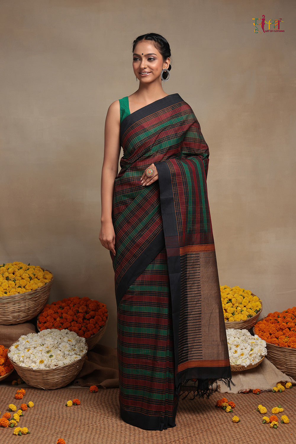 Handloom Black Pure Cotton Kanchi  Saree