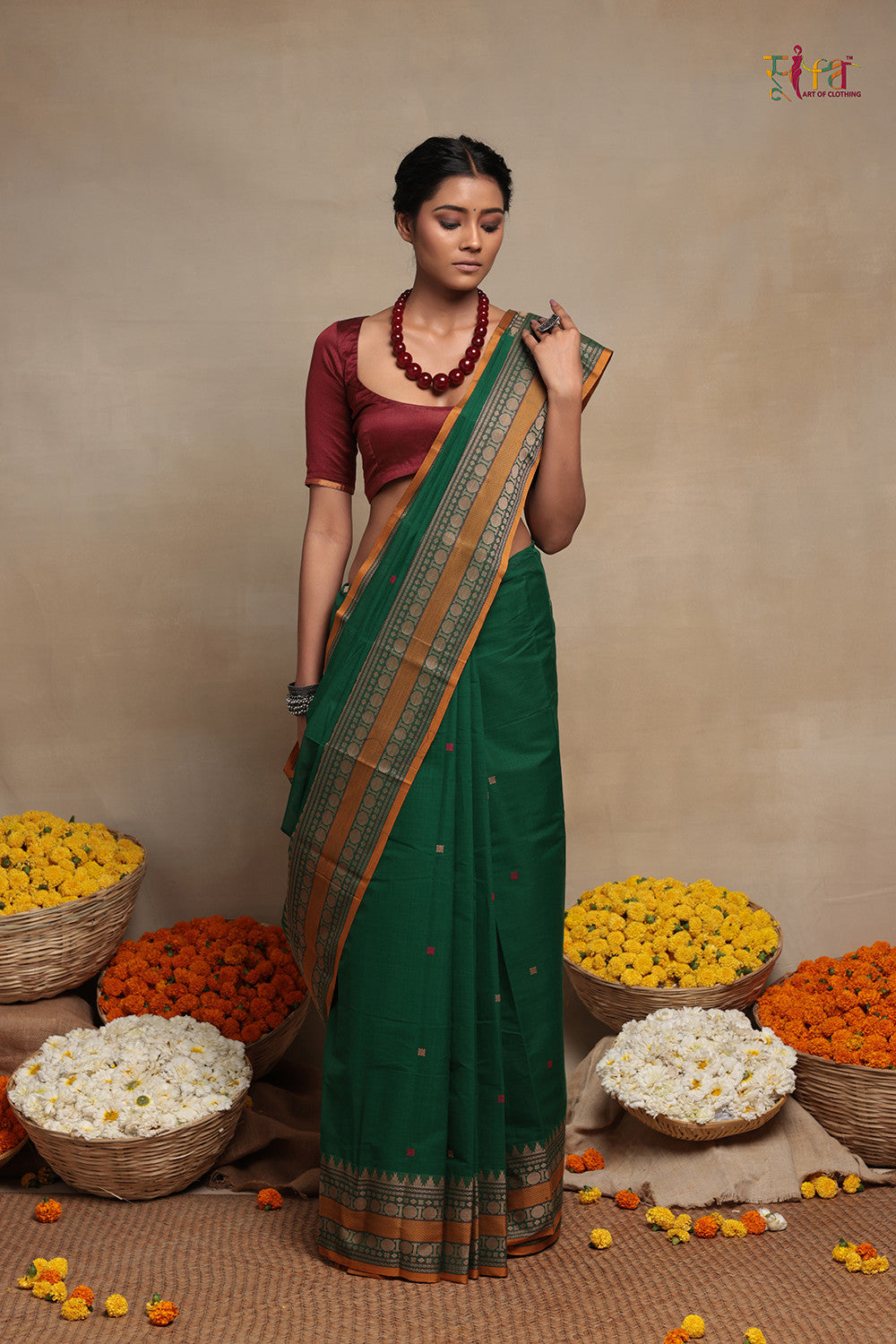 Handloom Deep Green Kanchi Cotton Saree