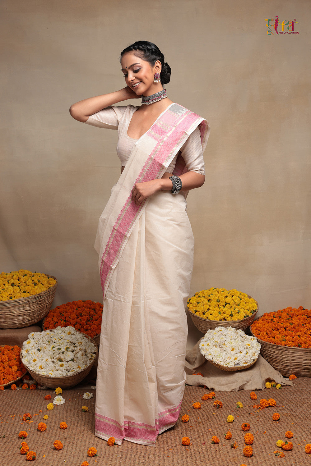 Pearl White Handloom Kanchi Cotton Saree