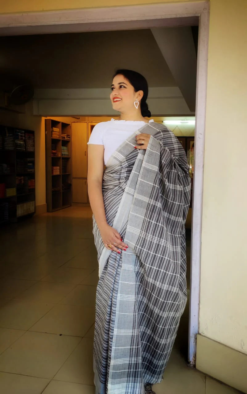 Satvi Grey Cotton Handloom saree