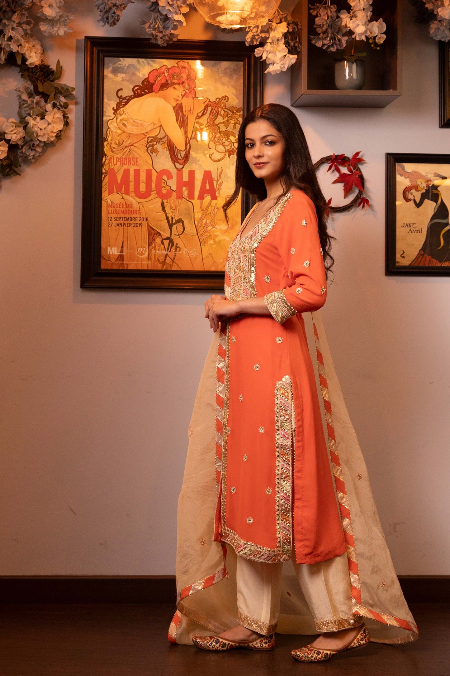 Glitterati Orange Georgette Gotta Dori Festive Kurta set