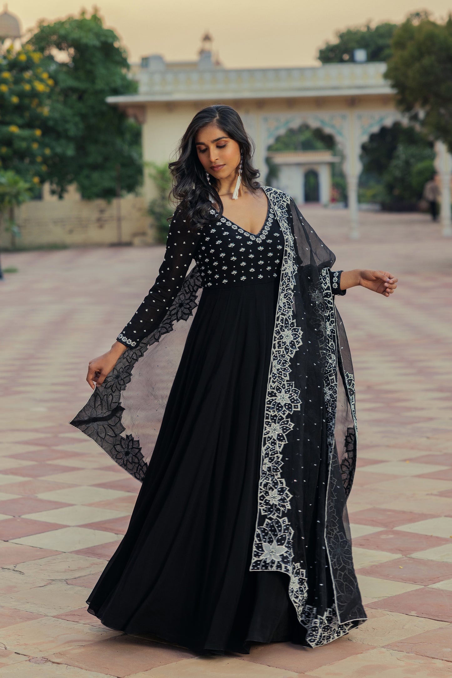 Raatrani Black Georgette Ajooba Anarkali Set