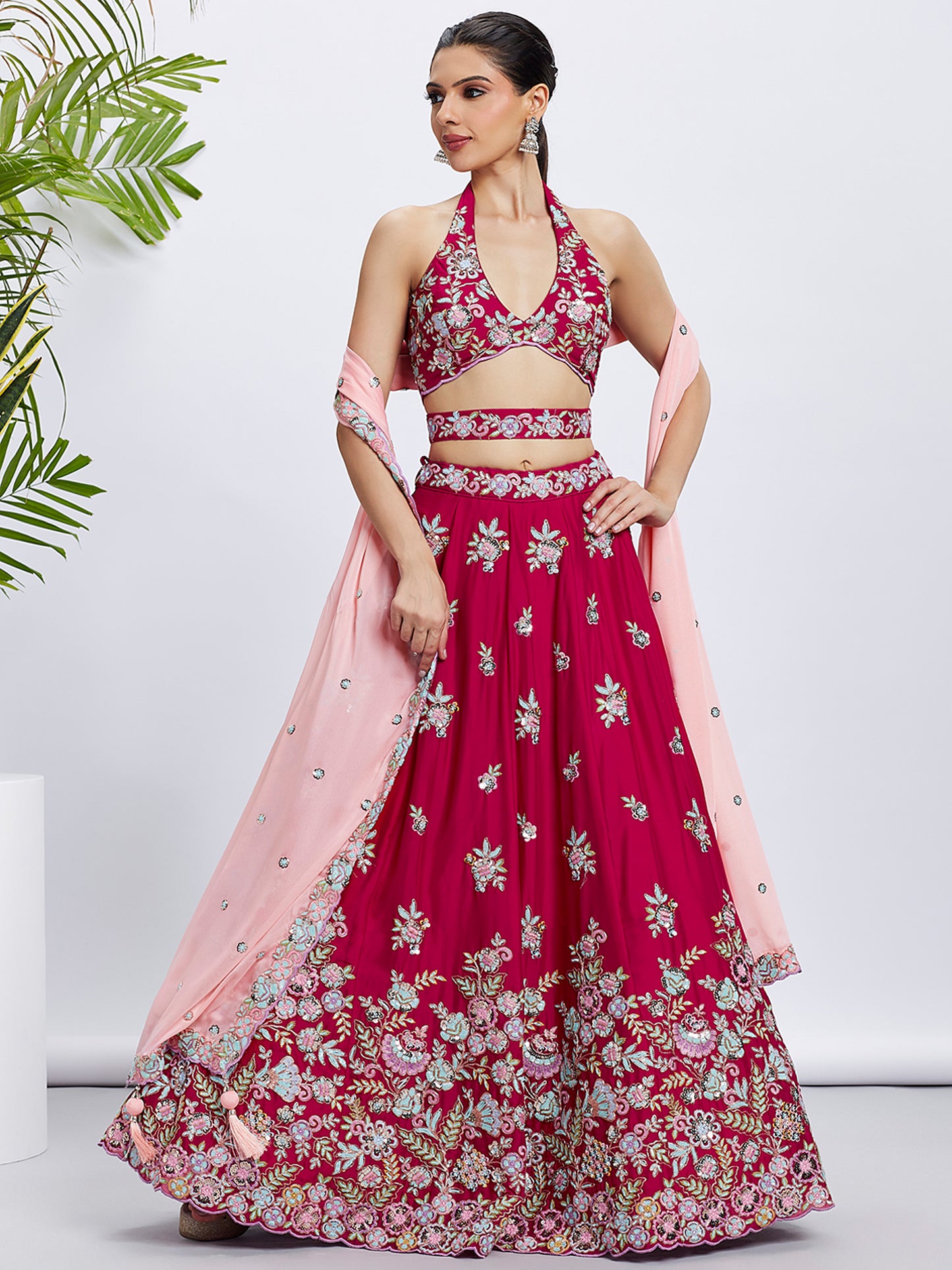 Rose Pure Georgette Sequins and thread embroidery Lehenga choli