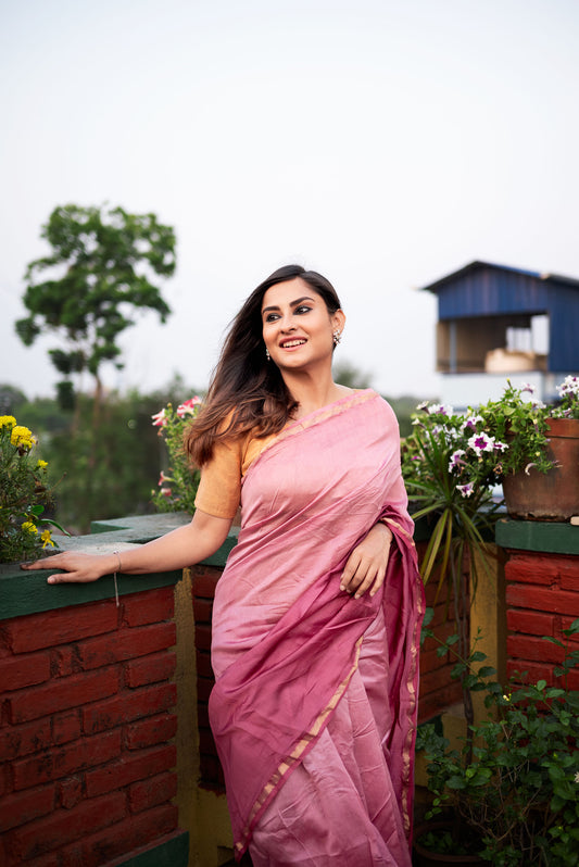 Purple ombre chanderi silk saree