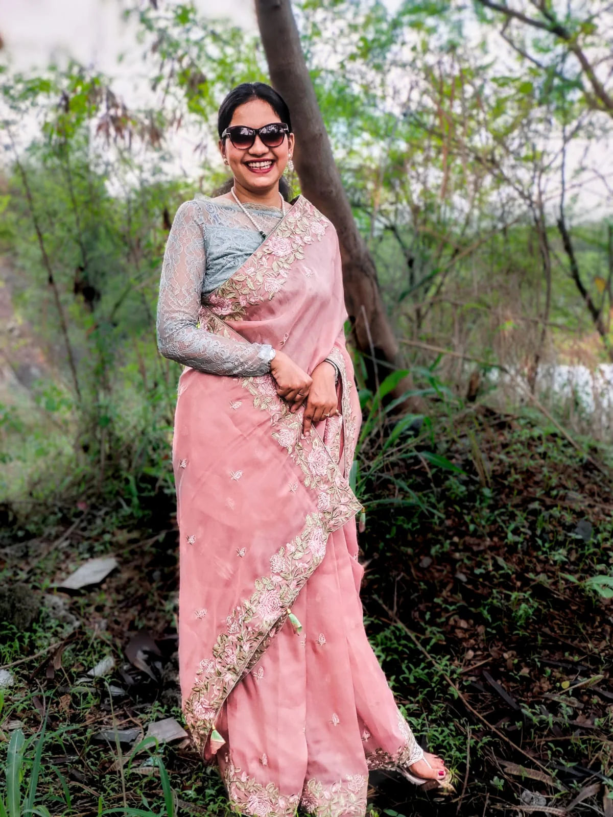 Ambience Pink handloom Organza saree