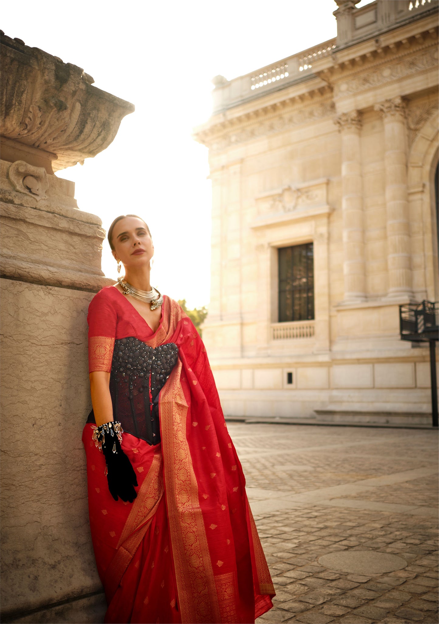 Red Khaddi Silk Handloom Saree