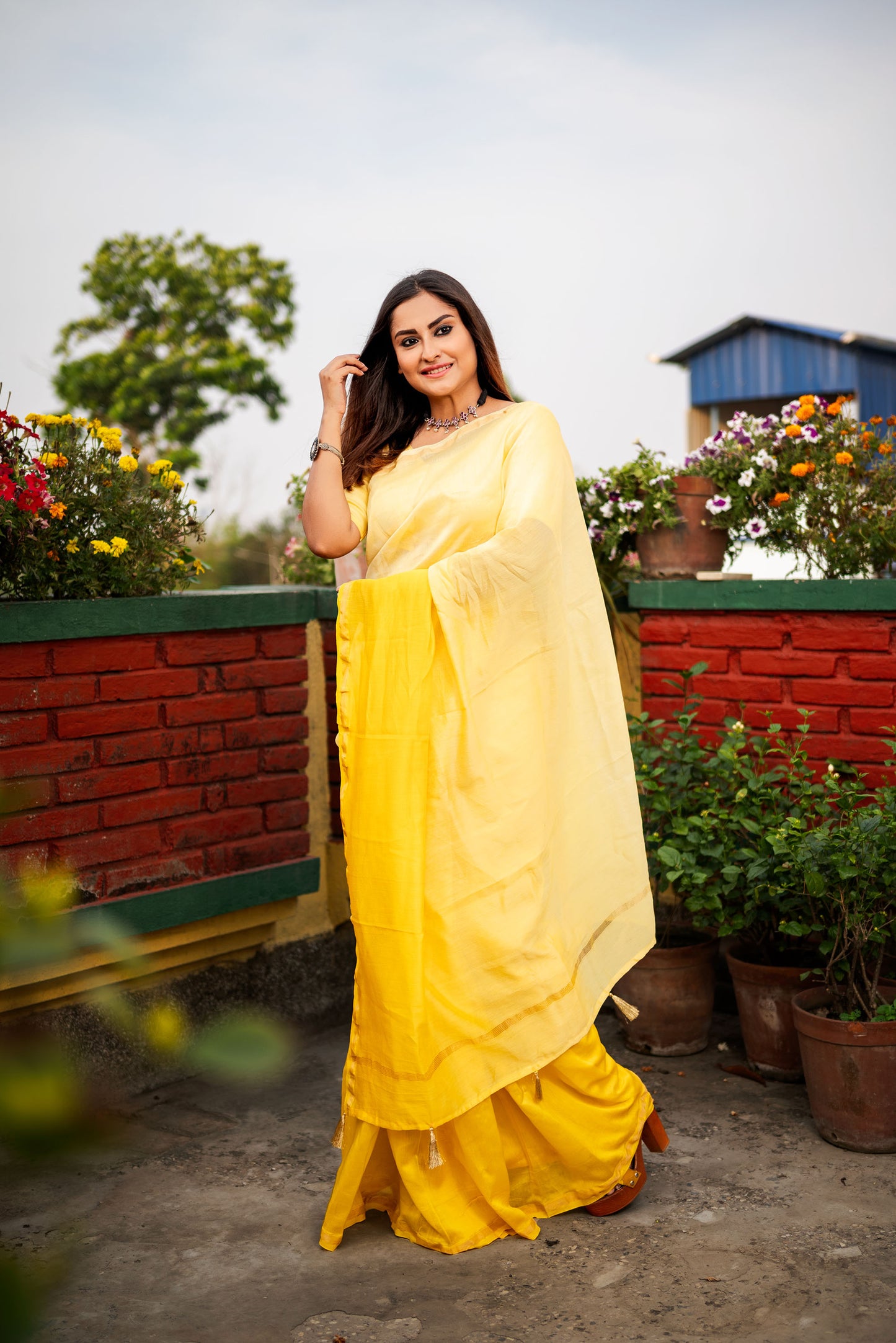 Yellow ombre chanderi silk saree