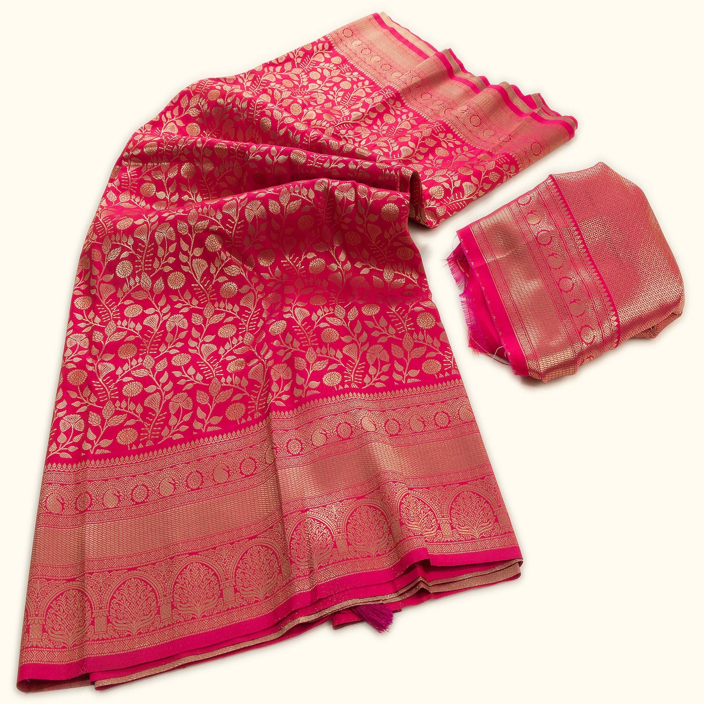 Classic Kanjeevaram-Inspired Rani Pink Silk Saree