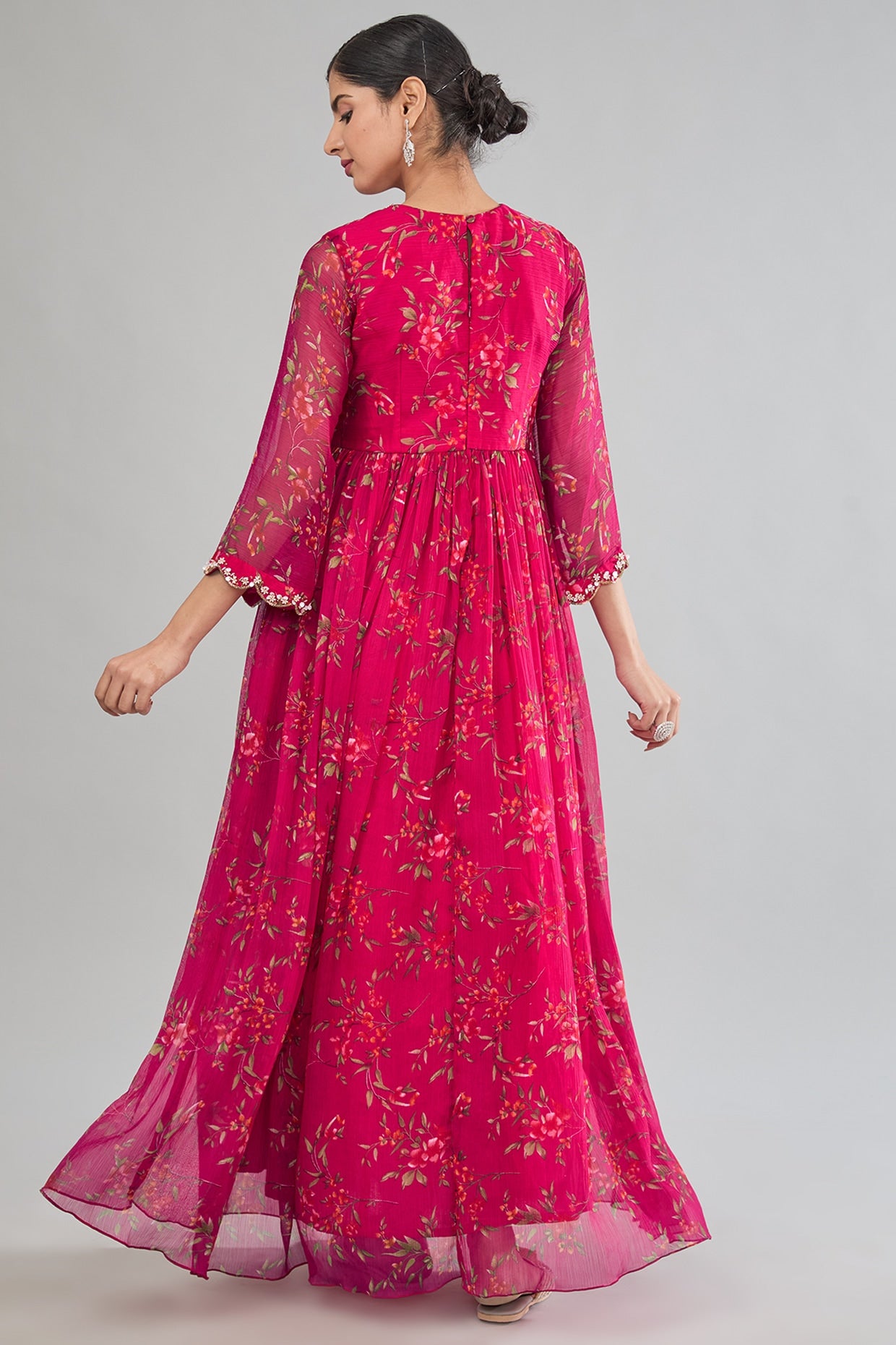 Printed Pink Zari Sahiba Anarkali