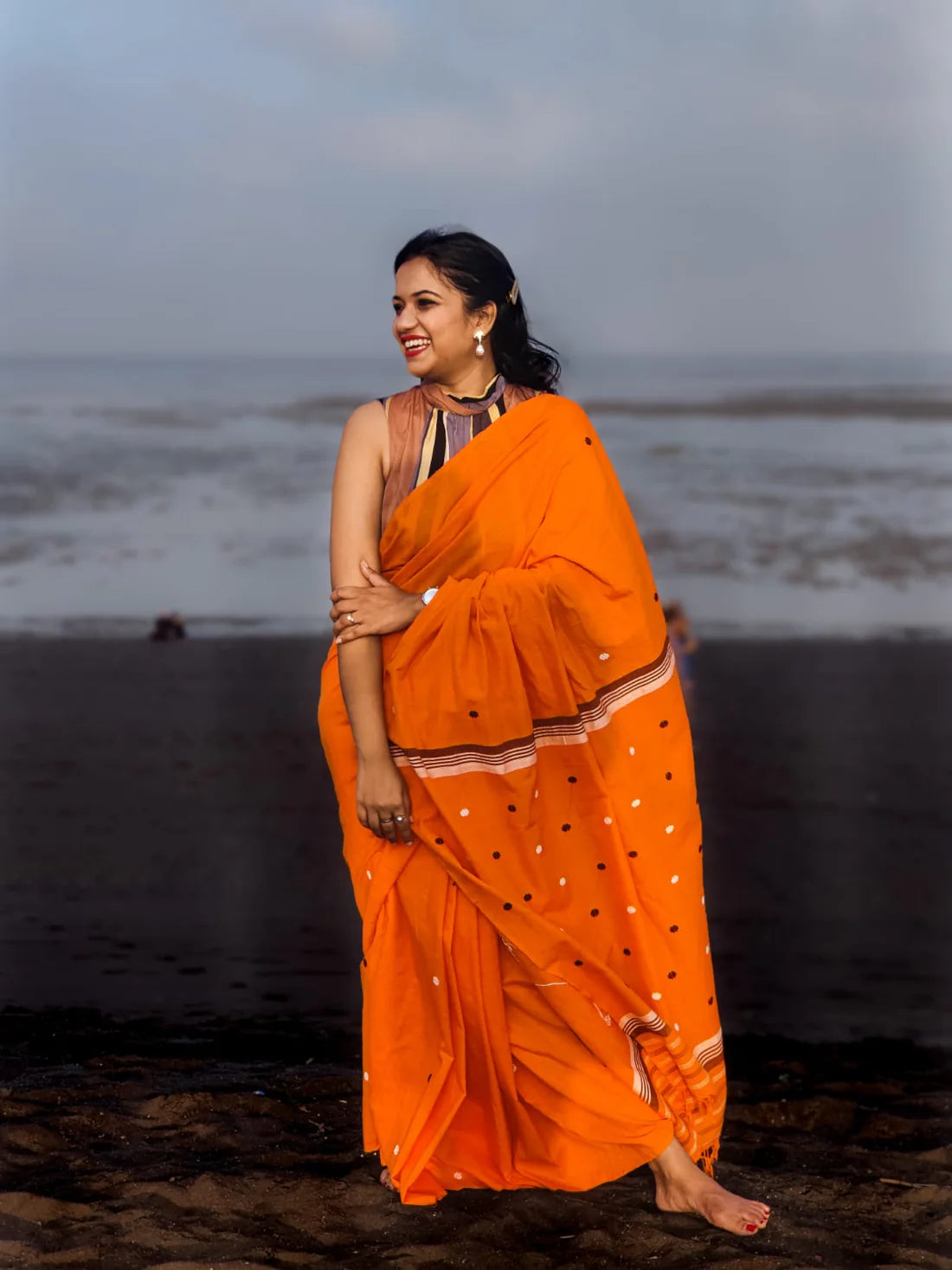 Vamika Orange Cotton Handloom saree