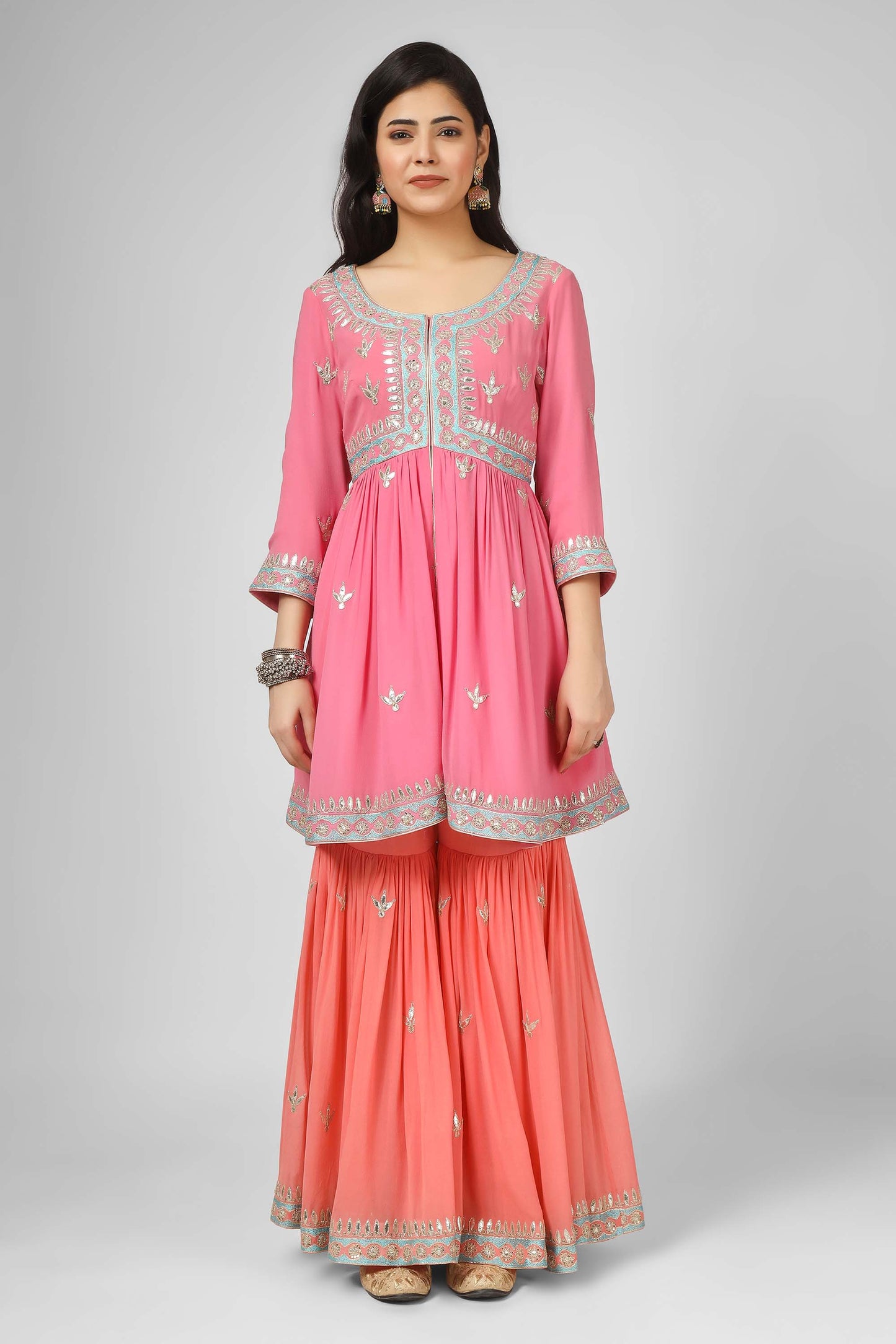 Gotta Bling Pink Georgette Gotta Dori Festive Sharara