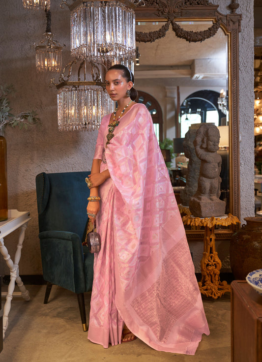 Soft Pink Kaapas Linen Handloom Saree