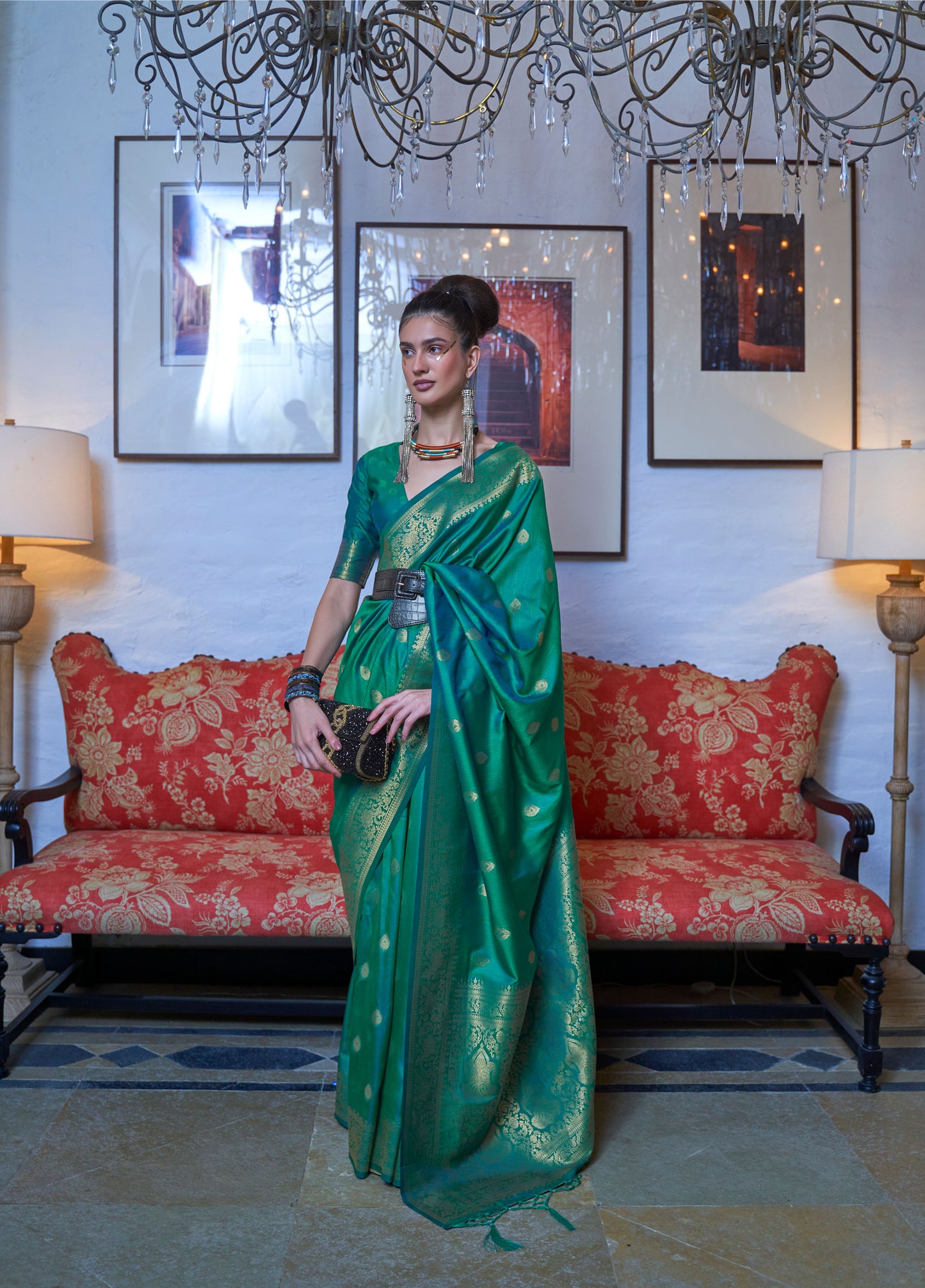 Rich Emerald Green Kanyaatha Moss weave handloom silk saree