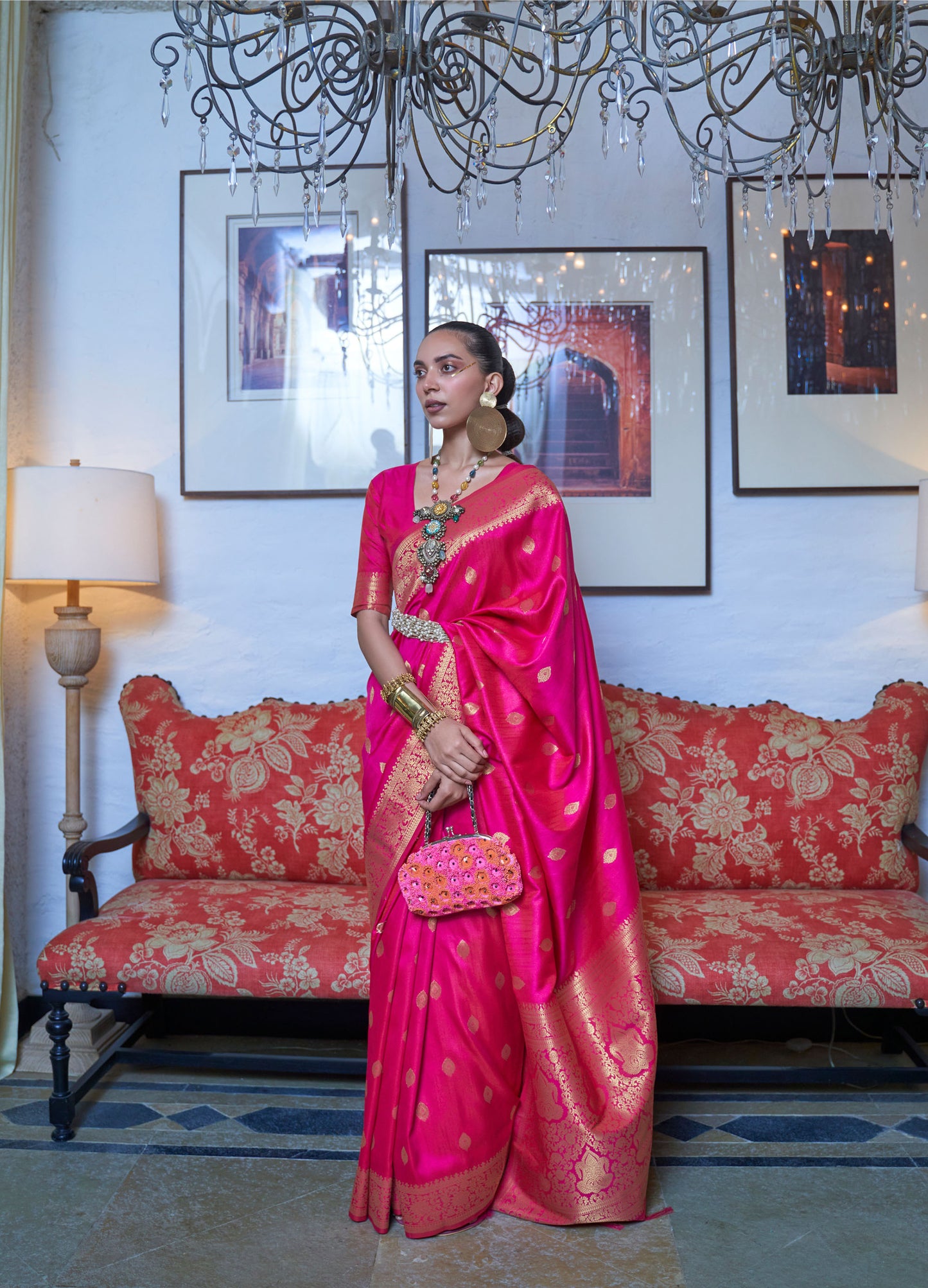 Bubblegum Pink Kanyaatha Moss weave handloom silk saree