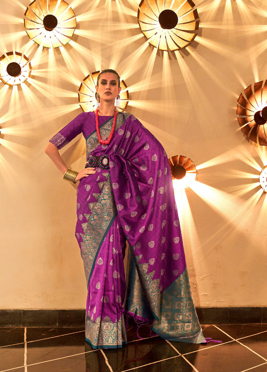 Purple Kornella Chaap Handloom Silk Saree